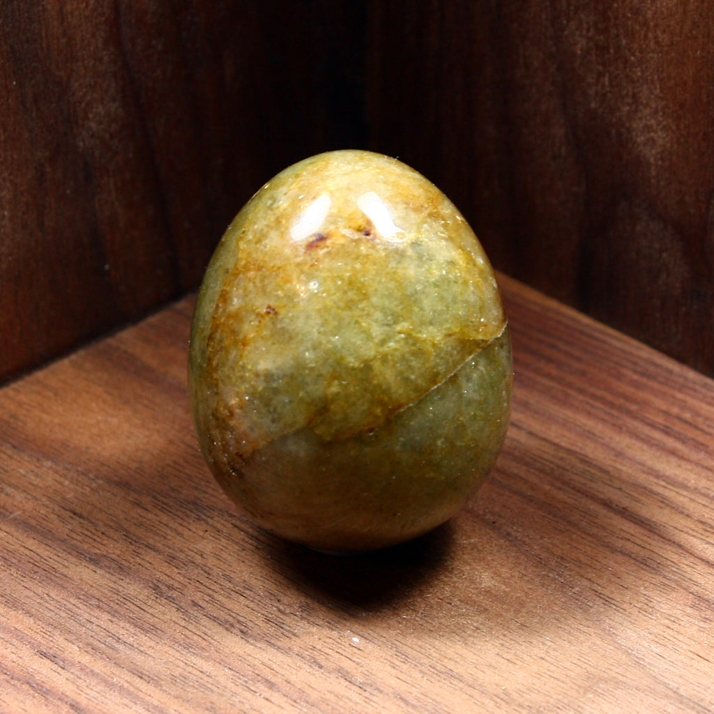 A stone egg made of fancy jasper