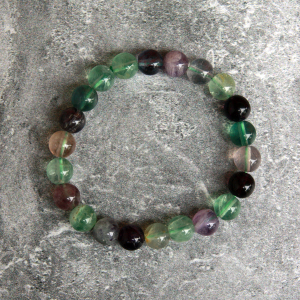 8mm Rainbow Fluorite Bead Stretch Bracelet