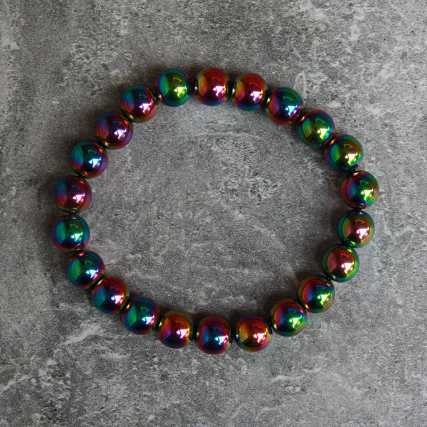 8mm Rainbow Hematite Bead Stretch Bracelet